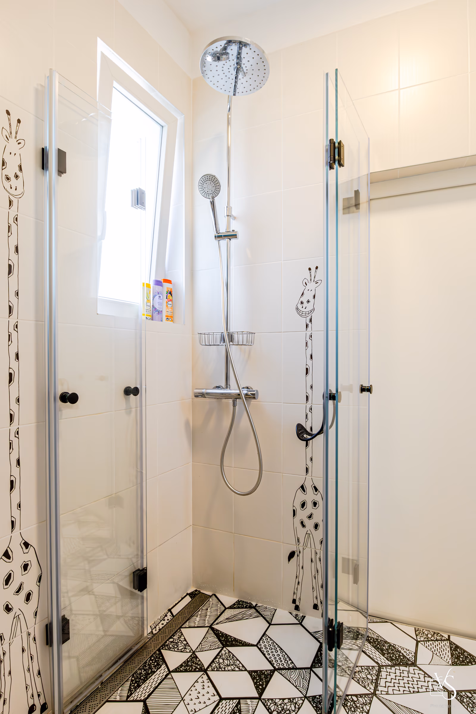 Bathroom — modern fixtures, walk-in shower